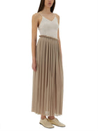 Ami Paris Women's Long Pleated Skirt Beige, view 2