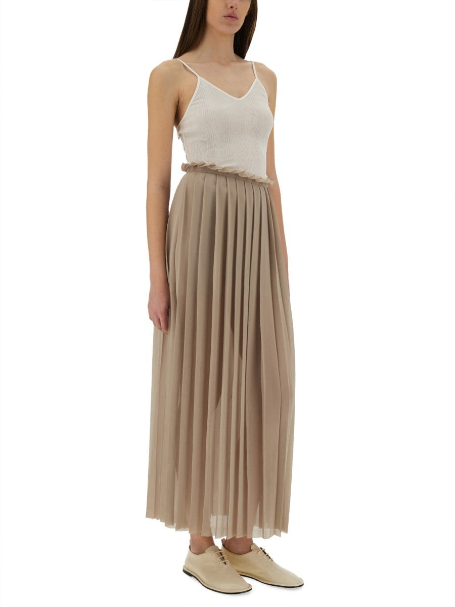 Ami Paris Women's Long Pleated Skirt Beige, view 2