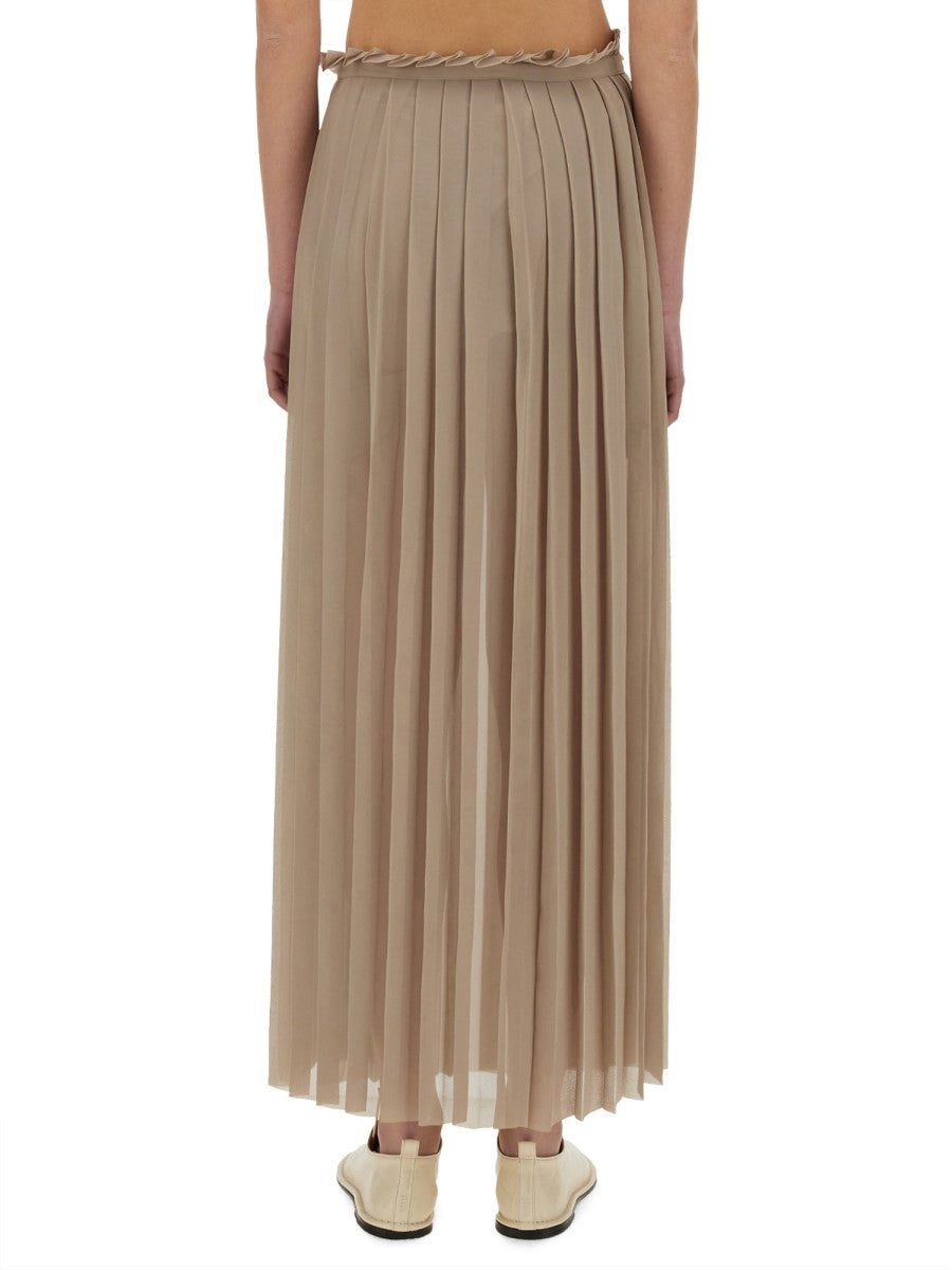 Ami Paris Women's Long Pleated Skirt Beige, view 3