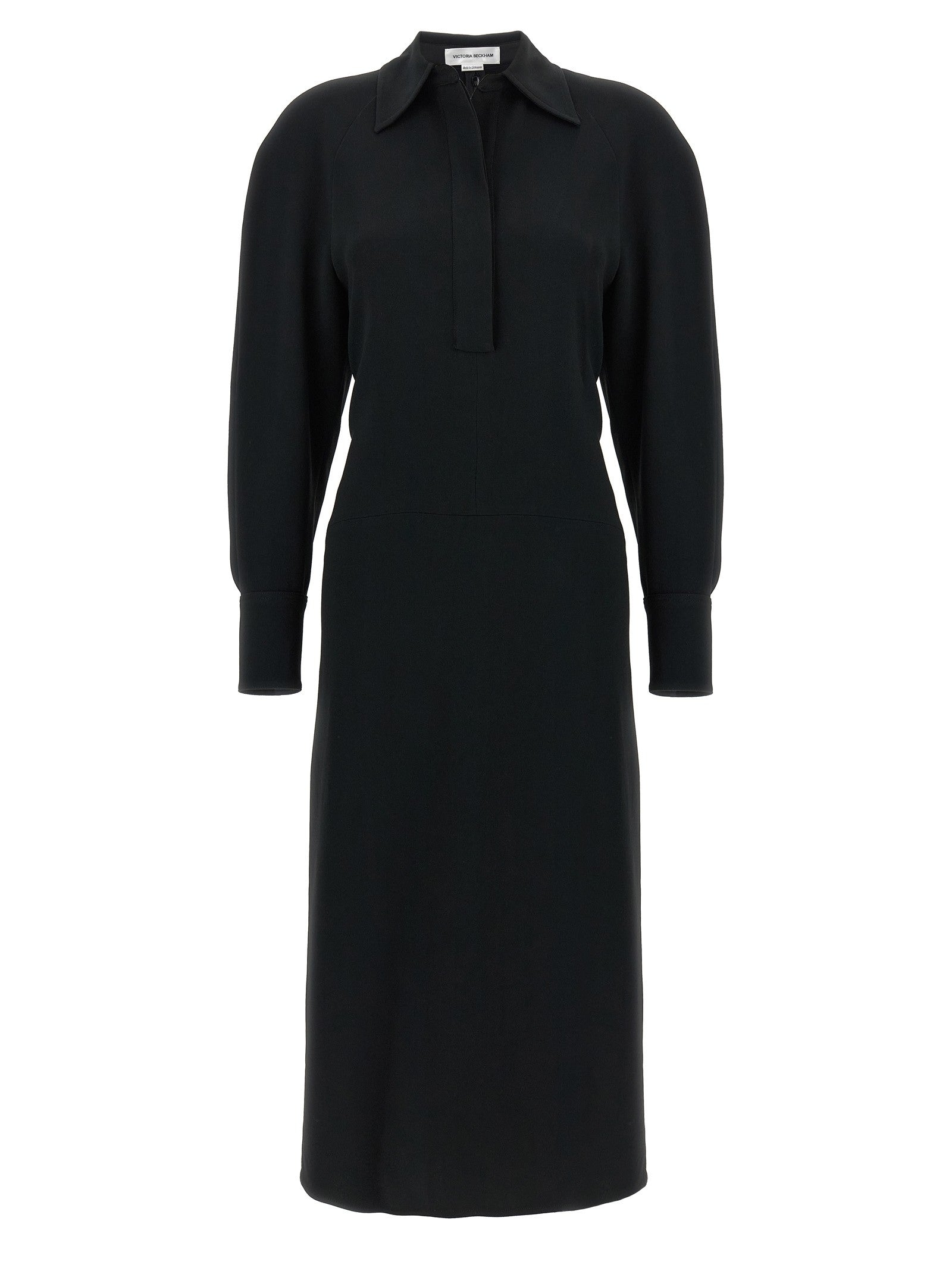 Victoria Beckham Long Sleeve Polo Collar Midi Dress Black