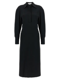Victoria Beckham Long Sleeve Polo Collar Midi Dress Black