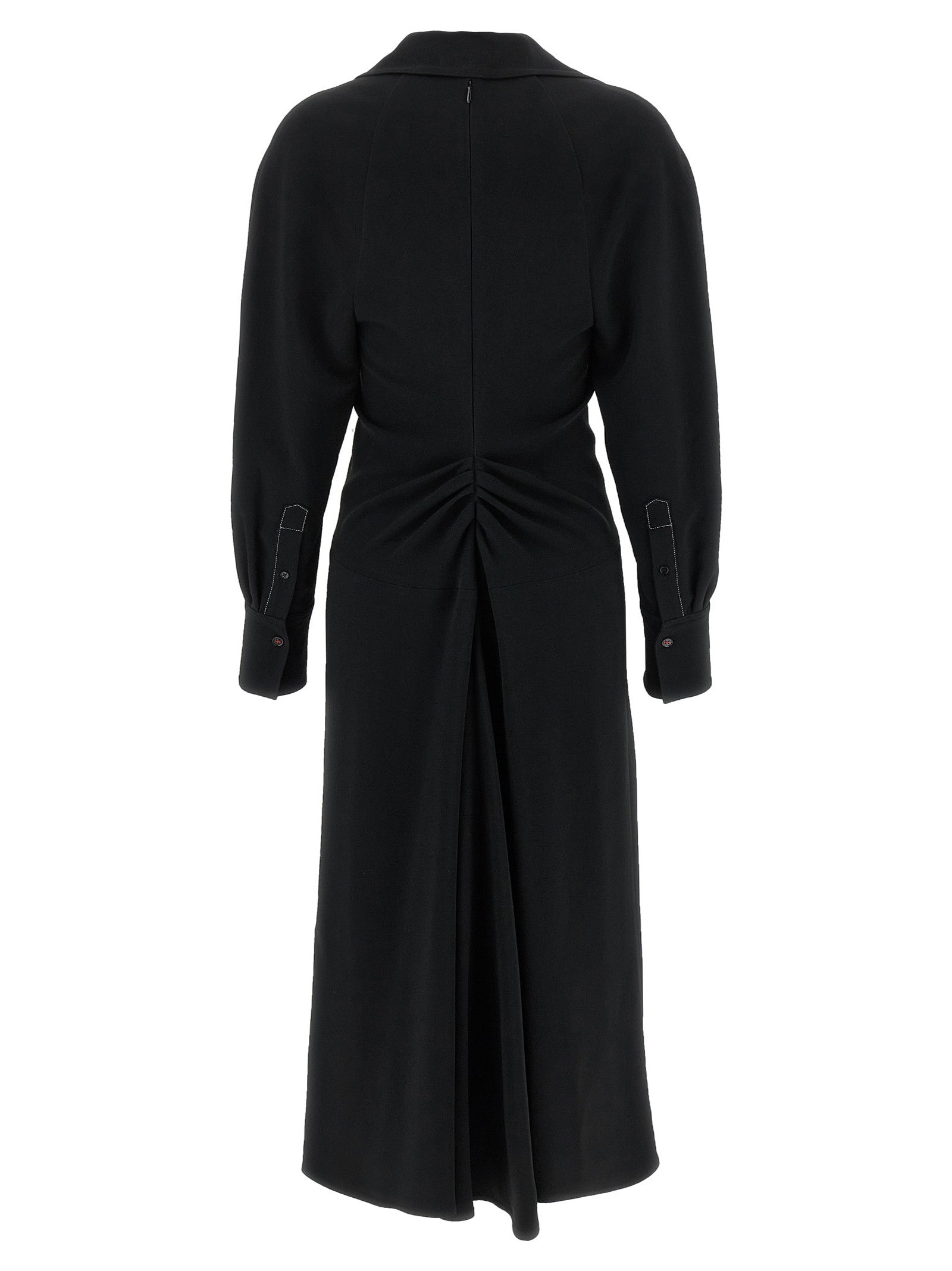 Victoria Beckham Long Sleeve Polo Collar Midi Dress Black