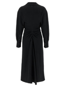 Victoria Beckham Long Sleeve Polo Collar Midi Dress Black