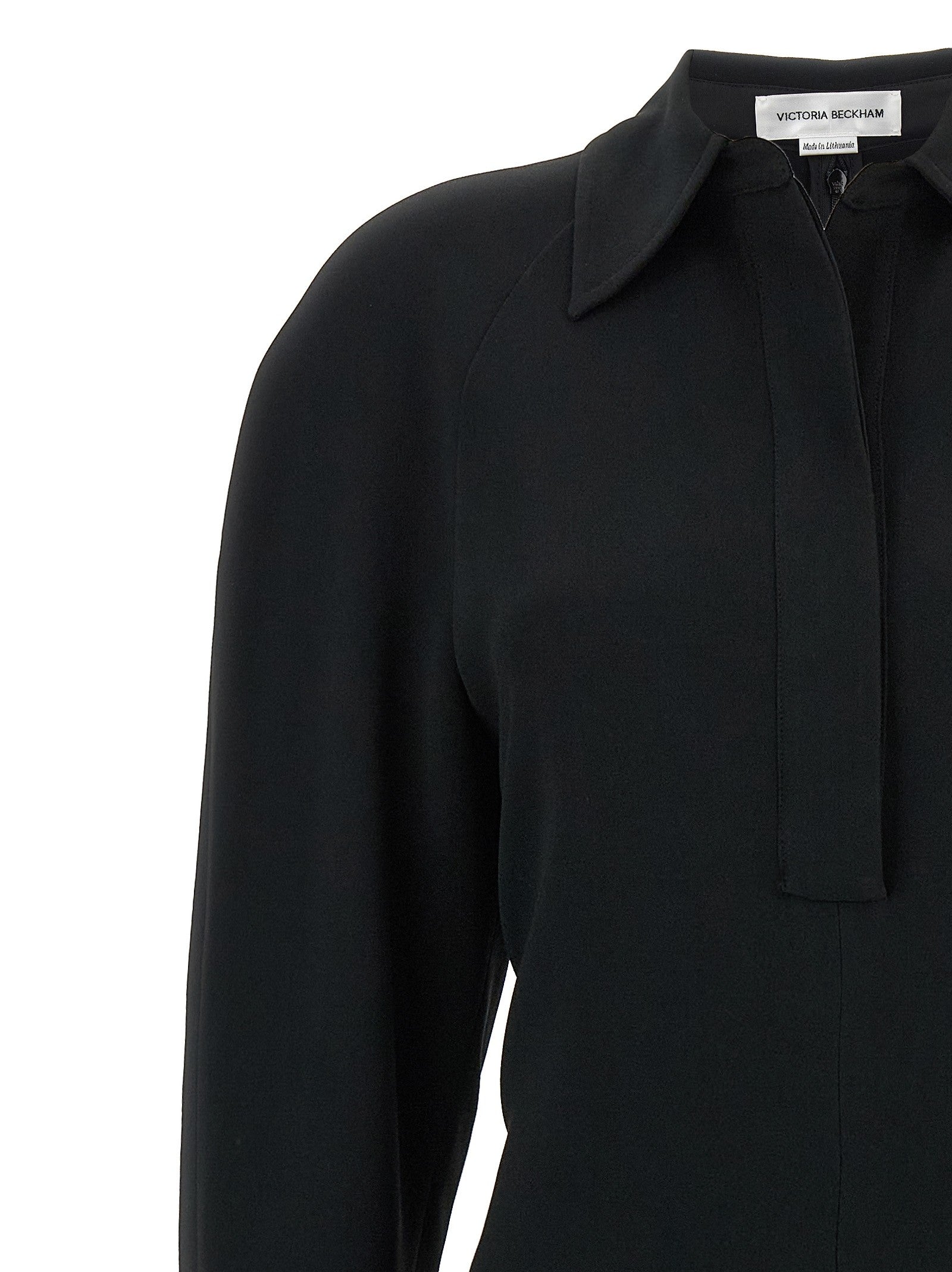 Victoria Beckham Long Sleeve Polo Collar Midi Dress Black