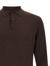 Zanone Long Sleeve Polo Shirt Brown