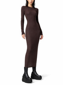 Rick Owens Women's Long Sleeved Midi Dress Brown