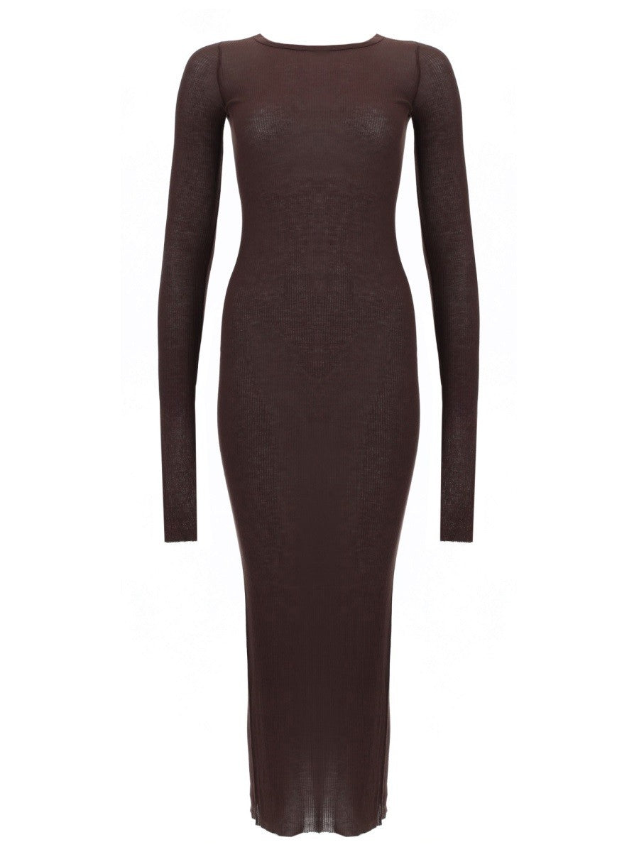 Rick Owens Women's Long Sleeved Midi Dress Brown