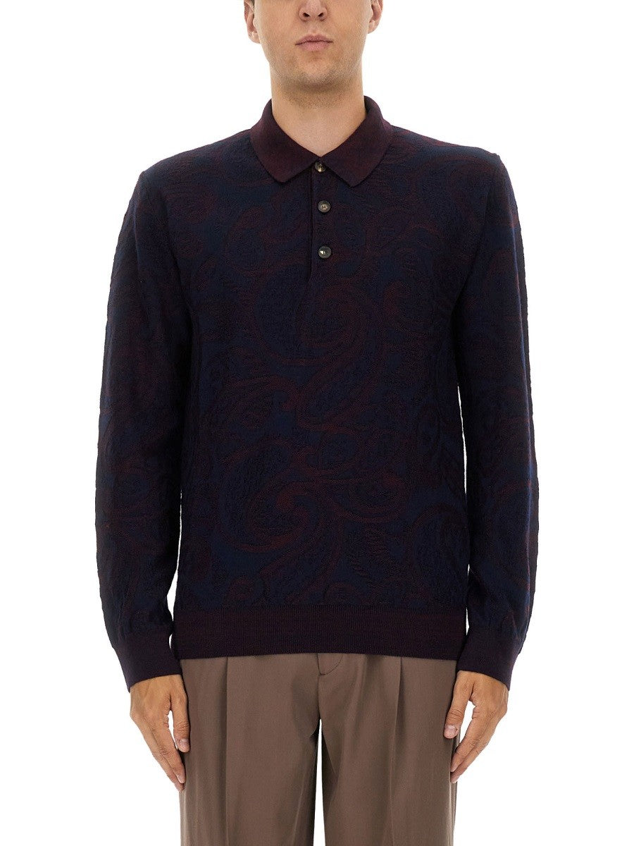 Etro Men's Long Sleeved Polo Shirt Blue