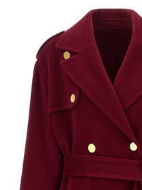 Alberta Ferretti Long Wool Coat Red