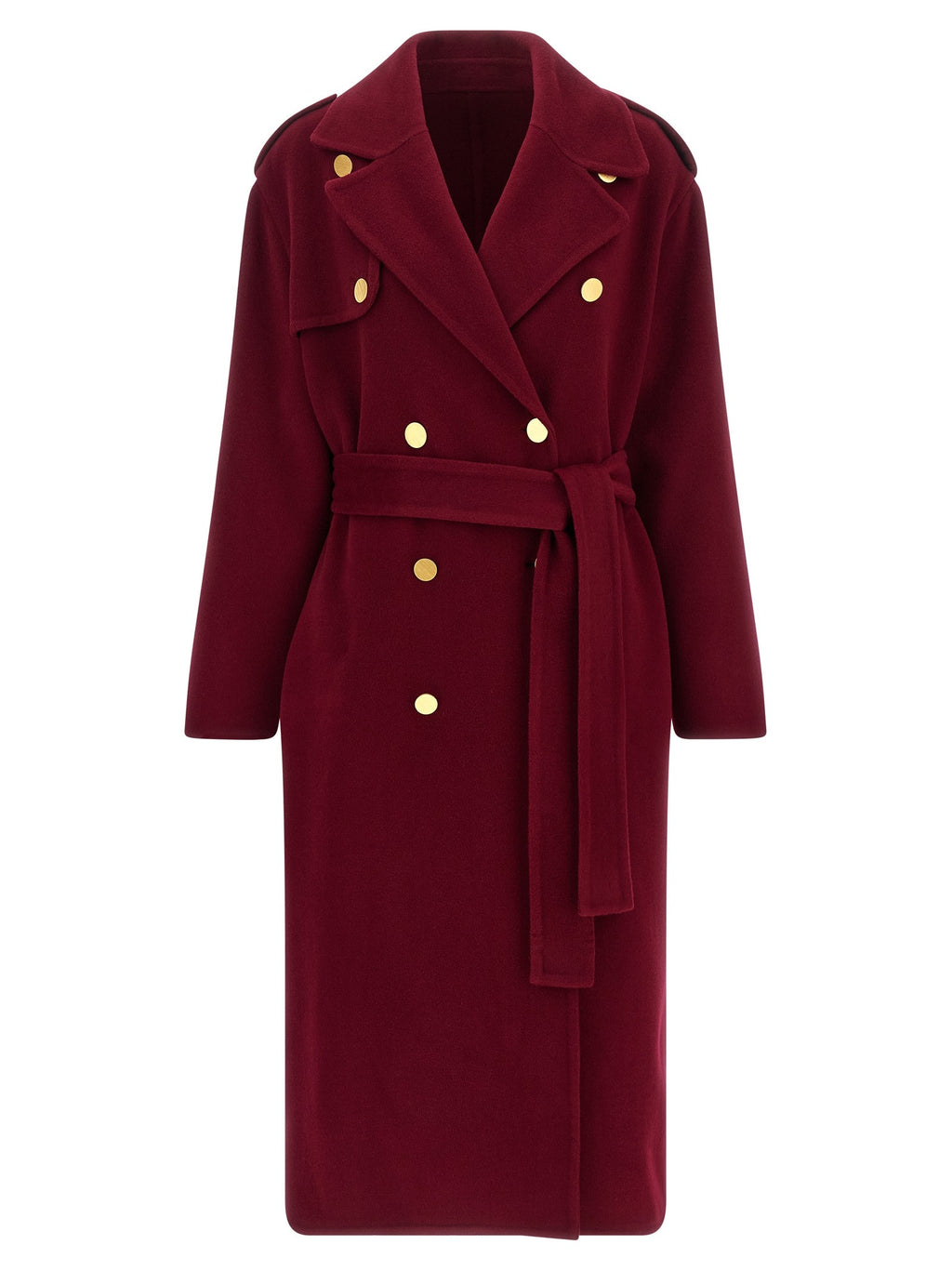 Alberta Ferretti Long Wool Coat Red