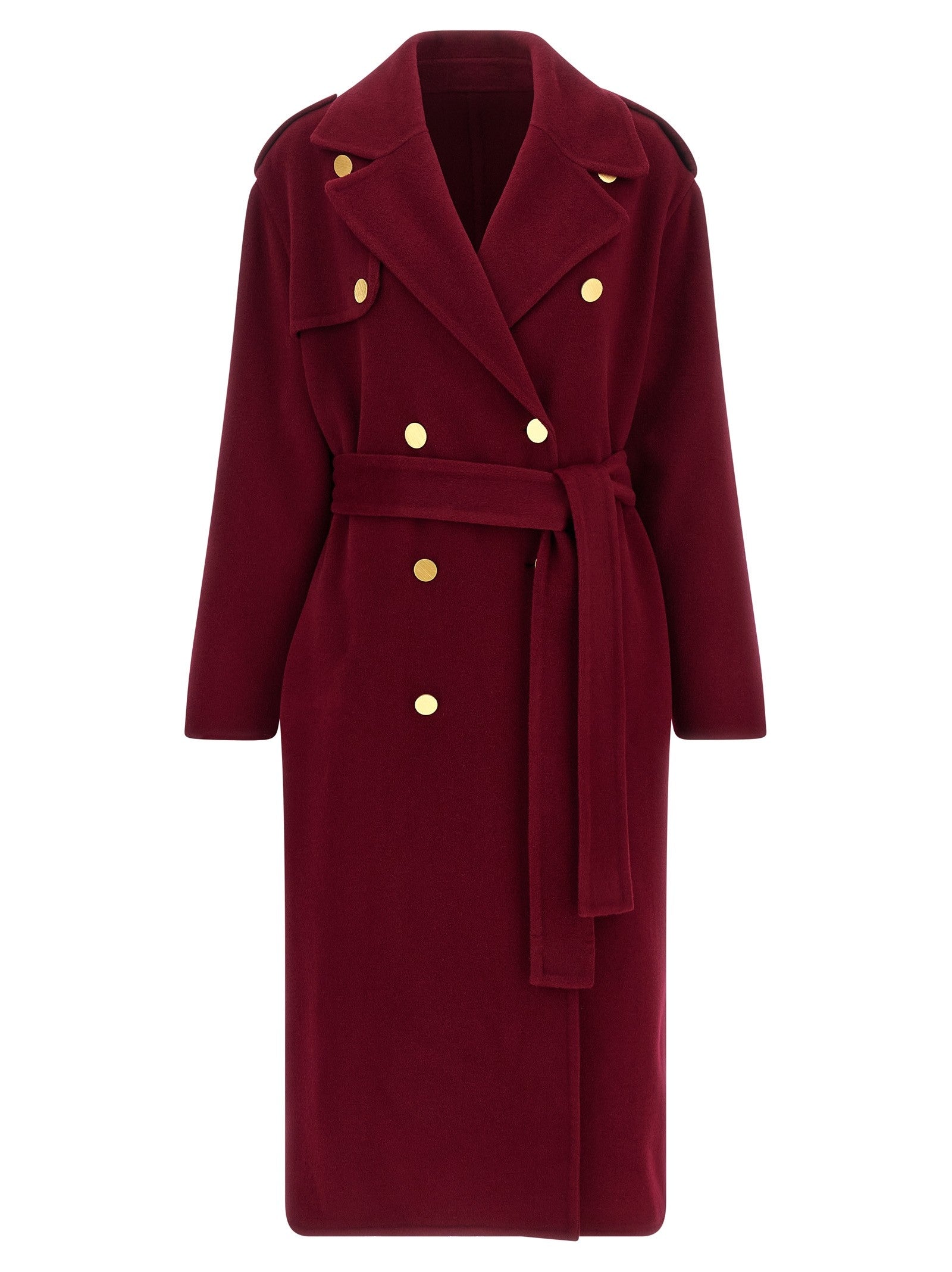 Alberta Ferretti Long Wool Coat Red