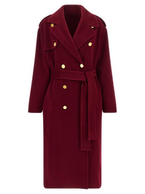 Alberta Ferretti Long Wool Coat Red