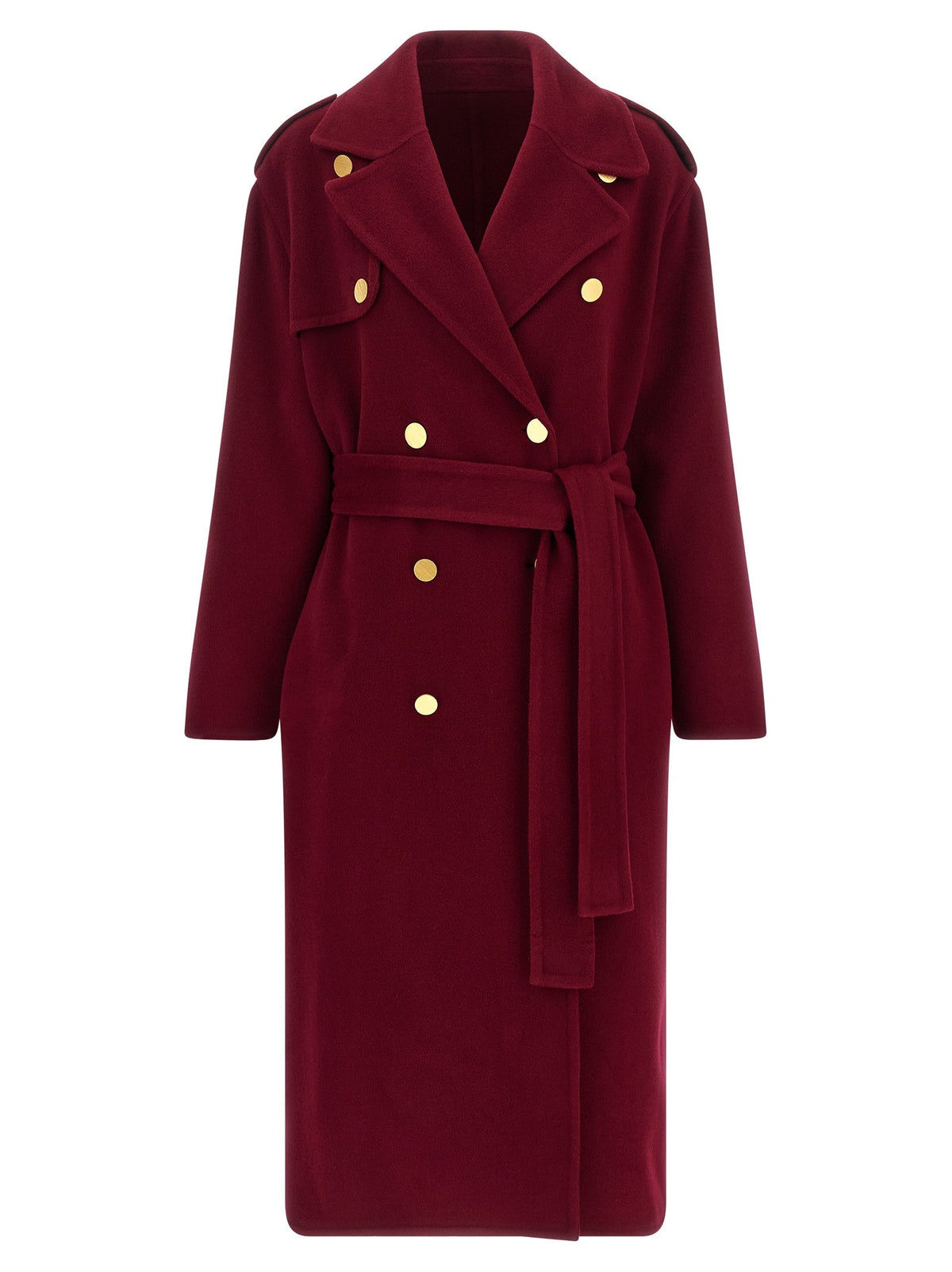 Alberta Ferretti Long Wool Coat Red