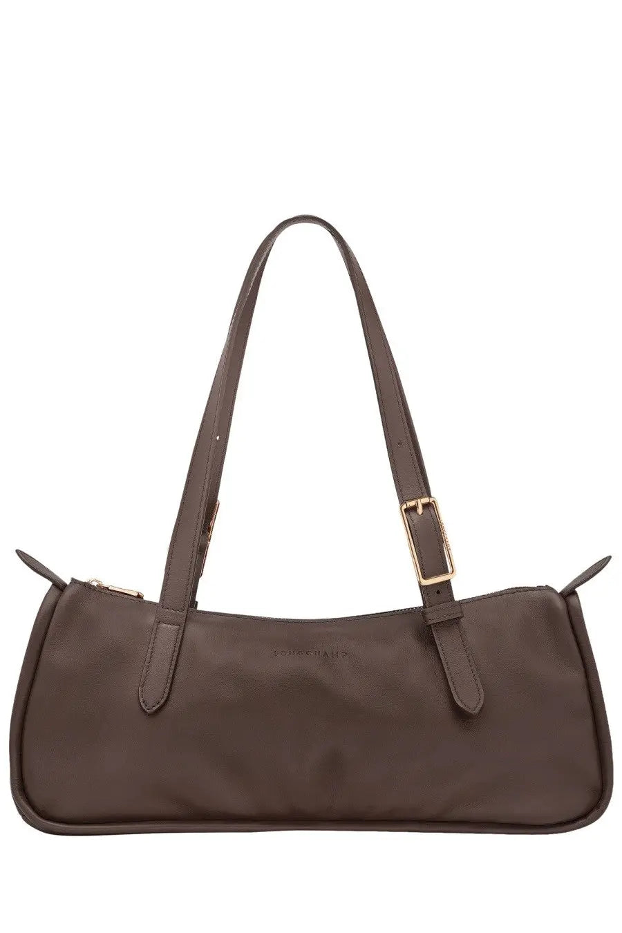 Brown leather shoulder bag with gold-tone buckle and zipper details from longchamp womens bag looong brown collection