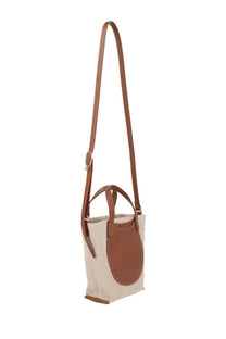 Longchamp women’s borsa complice brown tote bag with beige and brown leather trim and woven canvas body
