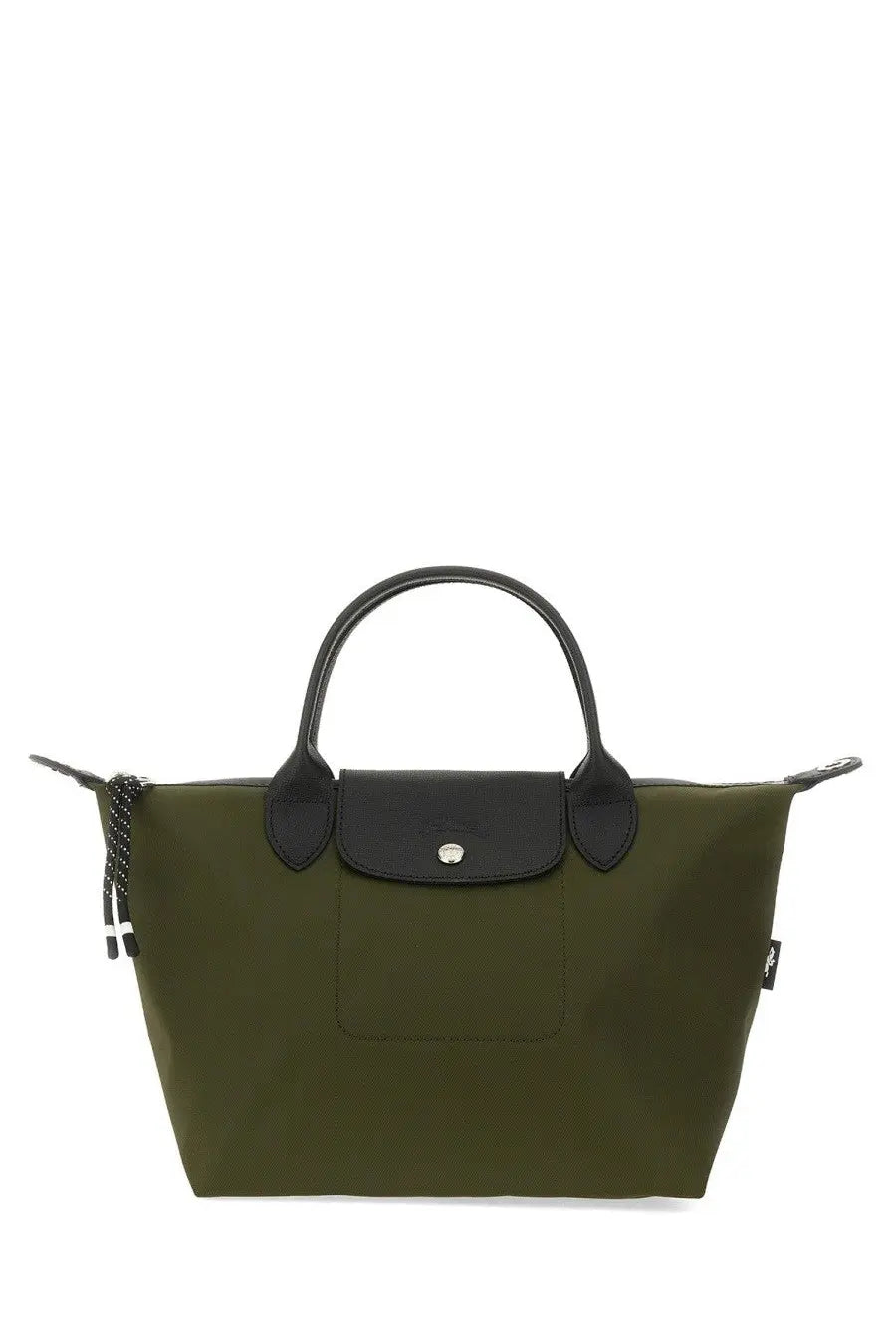 Longchamp women’s borsa con manico le pliage xtra brown tote bag in olive green with black leather handles and silver logo clasp