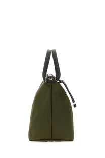 Longchamp women’s borsa con manico LE Pliage xtra brown olive green nylon tote bag with black leather handles and polka-dot drawstring closure