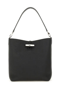 Longchamp women’s borsa hobo le roseau black black leather handbag with silver-tone metal clasp and matching shoulder strap