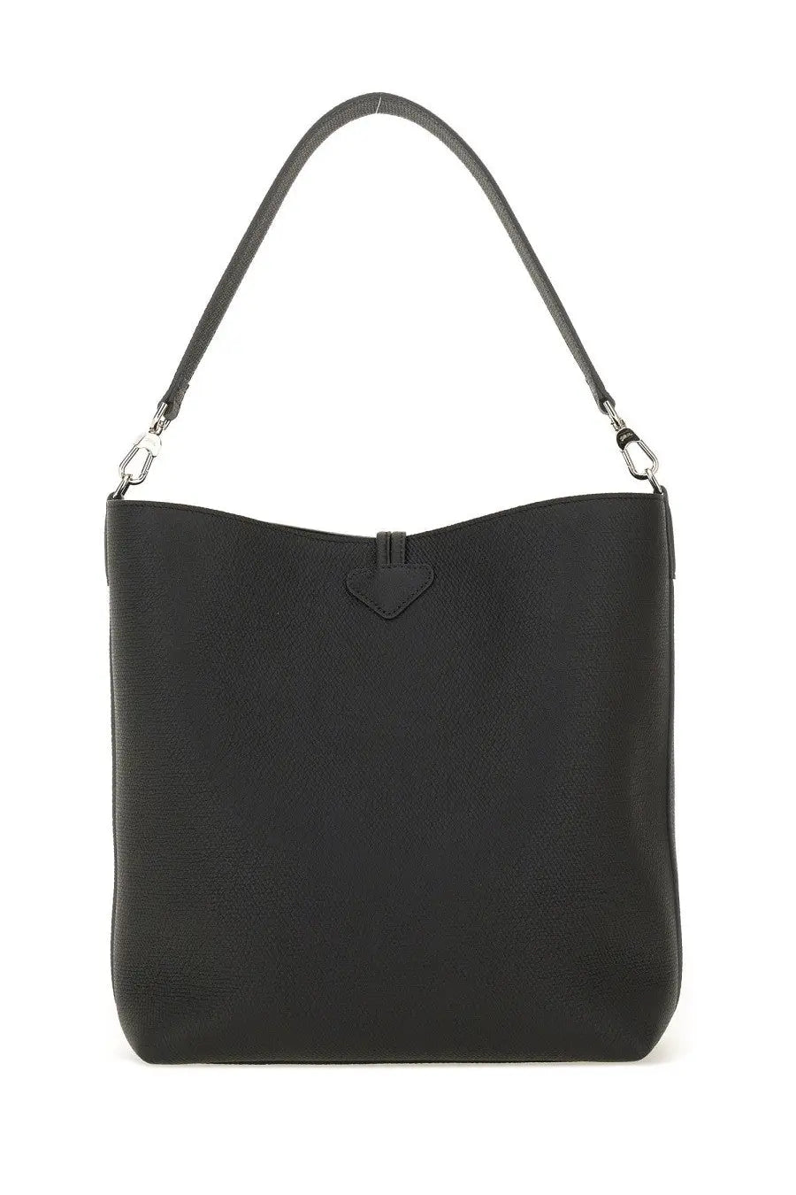 Longchamp women’s borsa hobo le roseau black black textured leather shoulder bag with heart-shaped flap and silver hardware