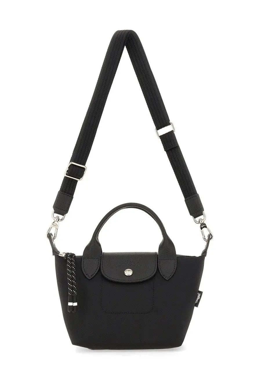 Longchamp women’s borsa le pliage energy large black mini handbag with sleek structured design and silver-tone hardware