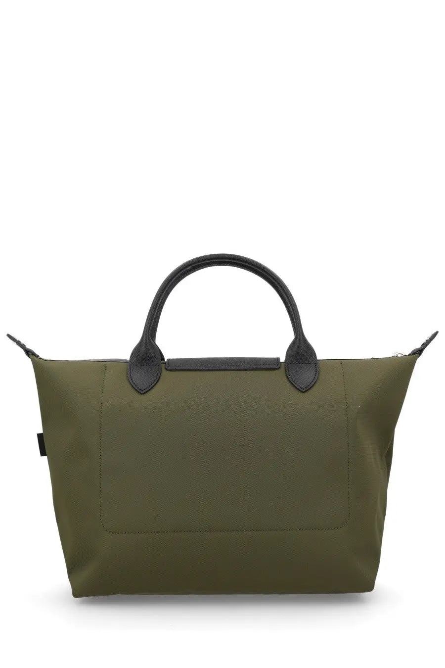 Longchamp women’s borsa le pliage energy large olive green tote bag with black leather handles and trim