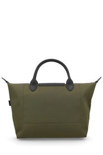 Longchamp women’s borsa le pliage energy large olive green tote bag with black leather handles and trim