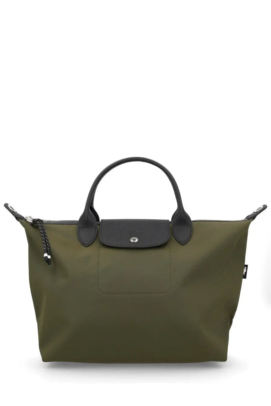 Longchamp women’s borsa le pliage energy large olive green tote bag with black leather handles and flap
