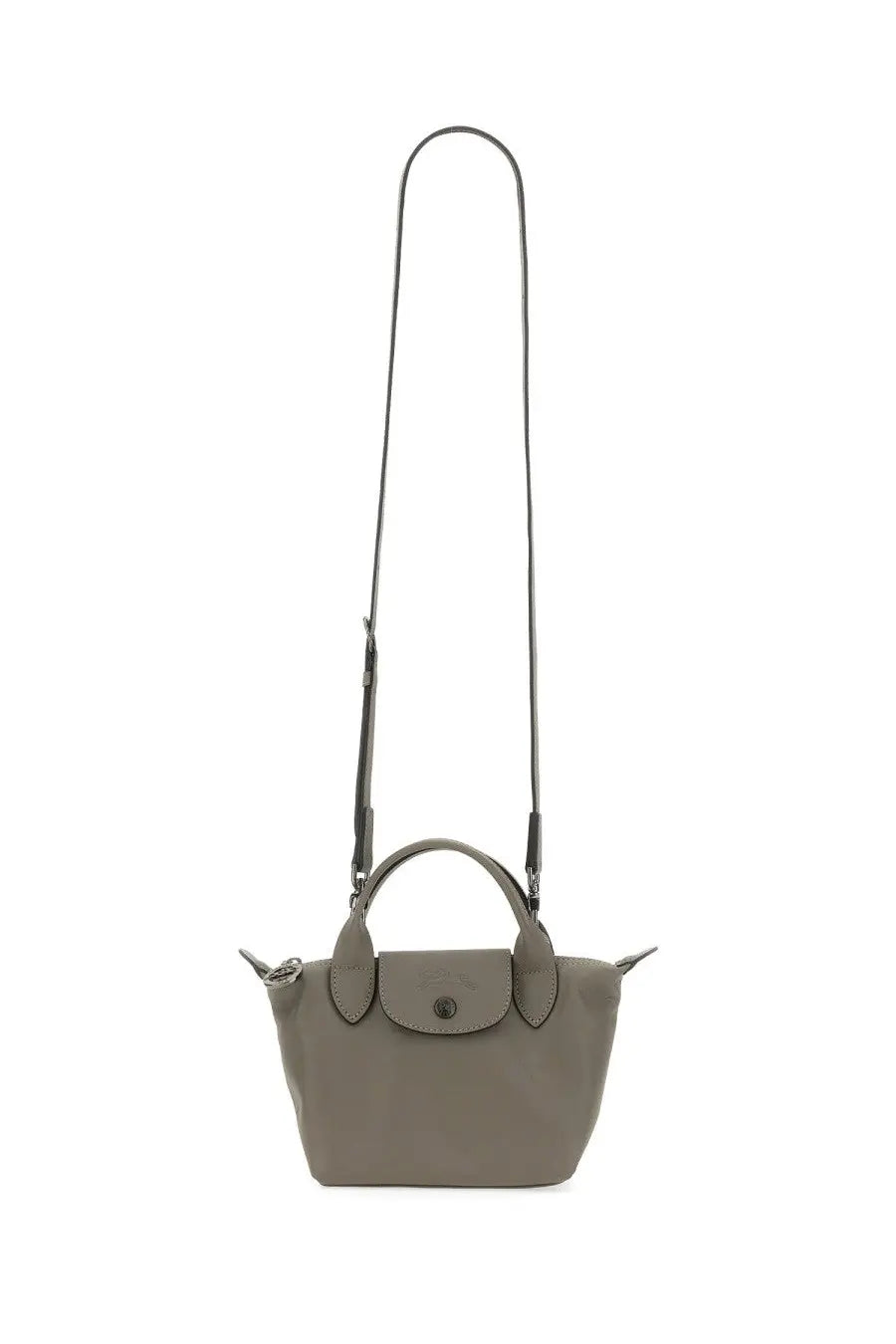 Longchamp women’s borsa le pliage energy mini beige handbag with gray sleek design and black leather handles