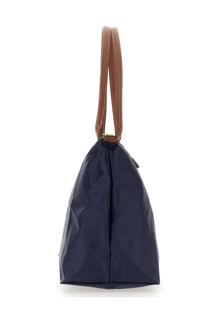 Navy blue nylon tote bag with brown leather handles longchamp womens borsa le pliage large blue