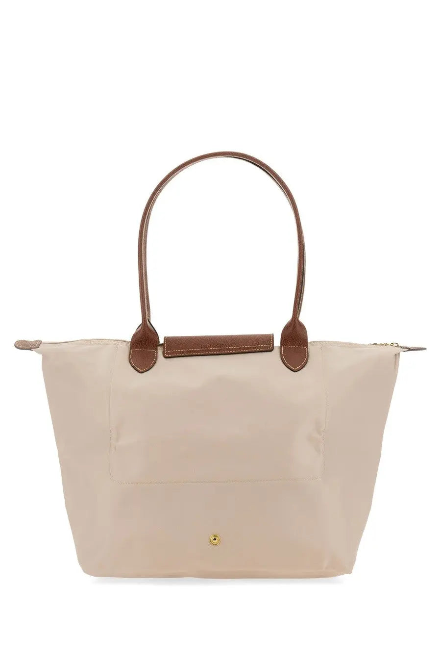 Longchamp women’s borsa le pliage large tote bag beige with brown leather handles and trim in white design