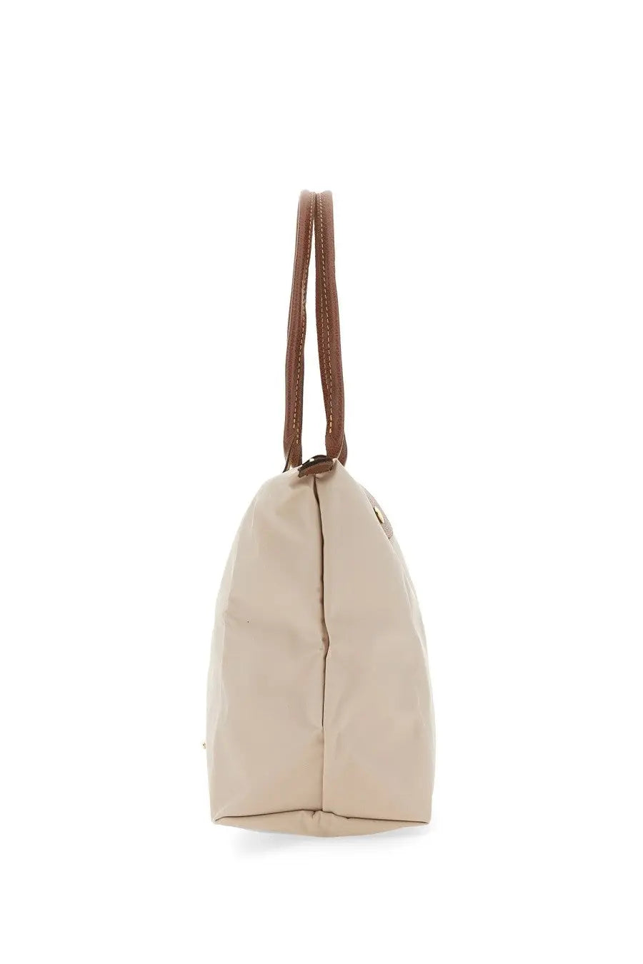 Longchamp women’s borsa le pliage medium white beige canvas tote bag with brown leather handles