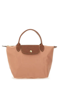 Longchamp womens borsa le pliage small tote bag in tan with brown leather handles and gold tone button flap closure