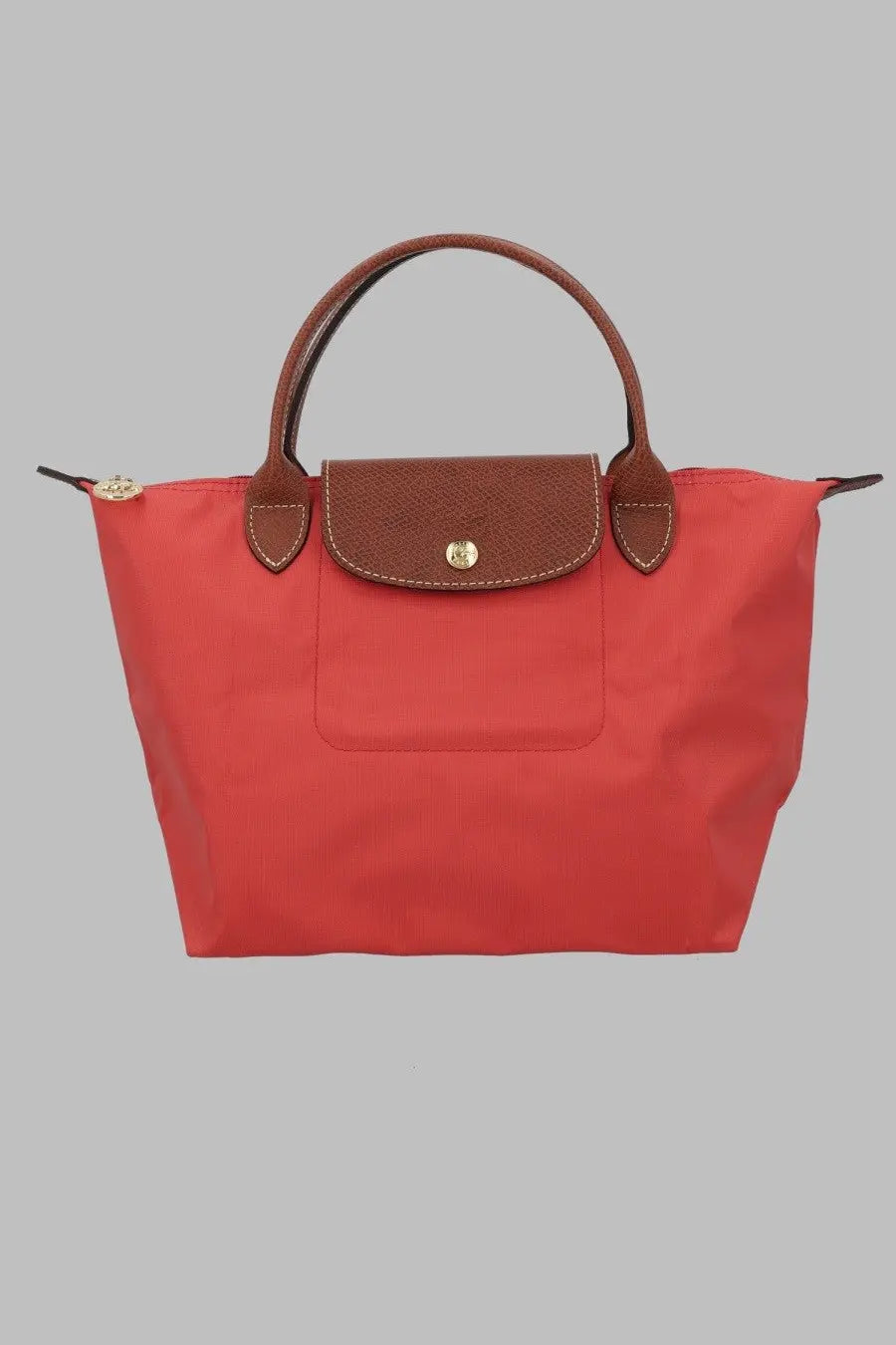 Vibrant red longchamp le pliage tote bag with brown leather accents and gold-tone hardware in longchamp womens borsa small blue style