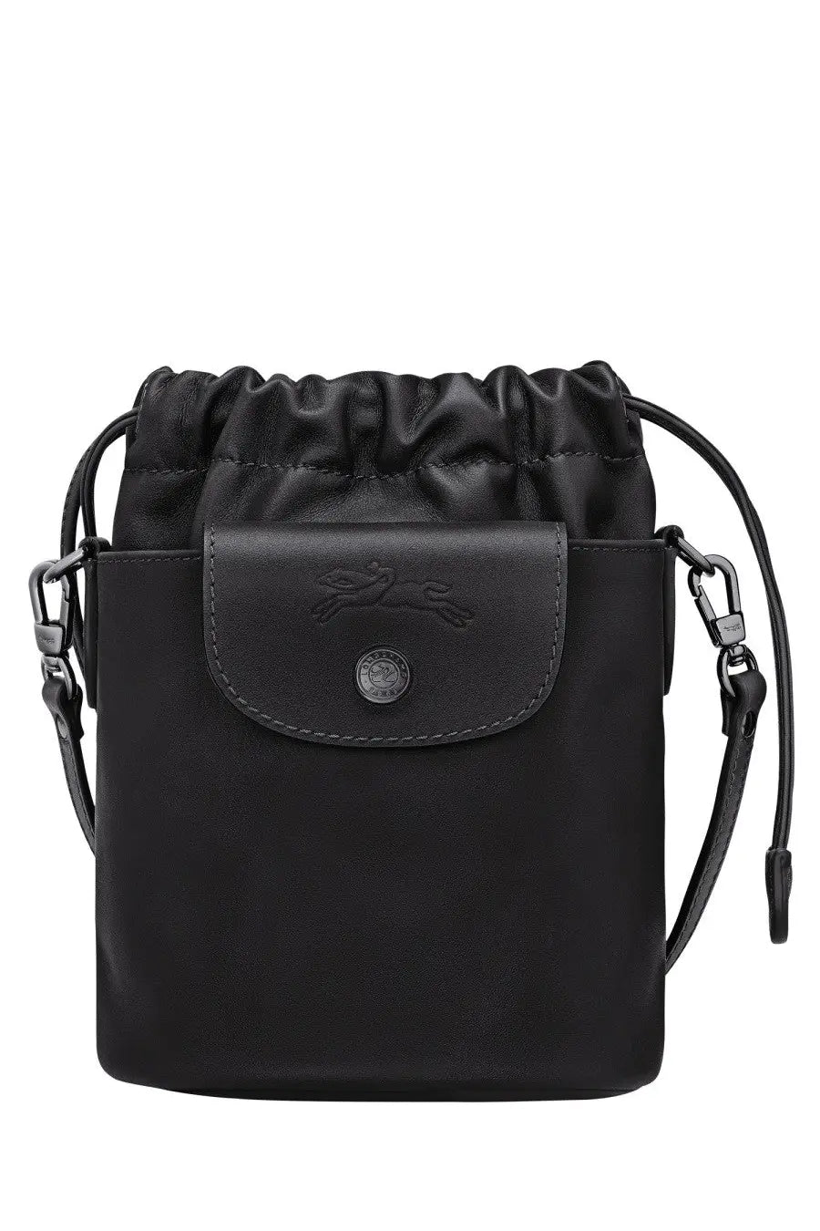 Longchamp womens borsa secchiello le pliage xtra black crossbody bag with drawstring leather flap and metal button closure