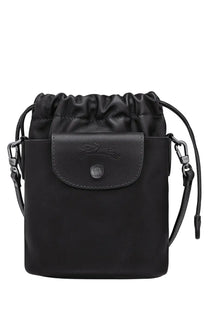 Longchamp womens borsa secchiello le pliage xtra black crossbody bag with drawstring leather flap and metal button closure