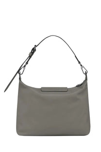 Longchamp women’s borsa spalla le pliage xtra medium beige handbag with gray minimalist design and black leather straps