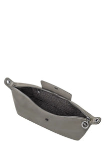 Gray Longchamp Le Pliage handbag with sleek minimalist design and subtle stitching details in beige medium size
