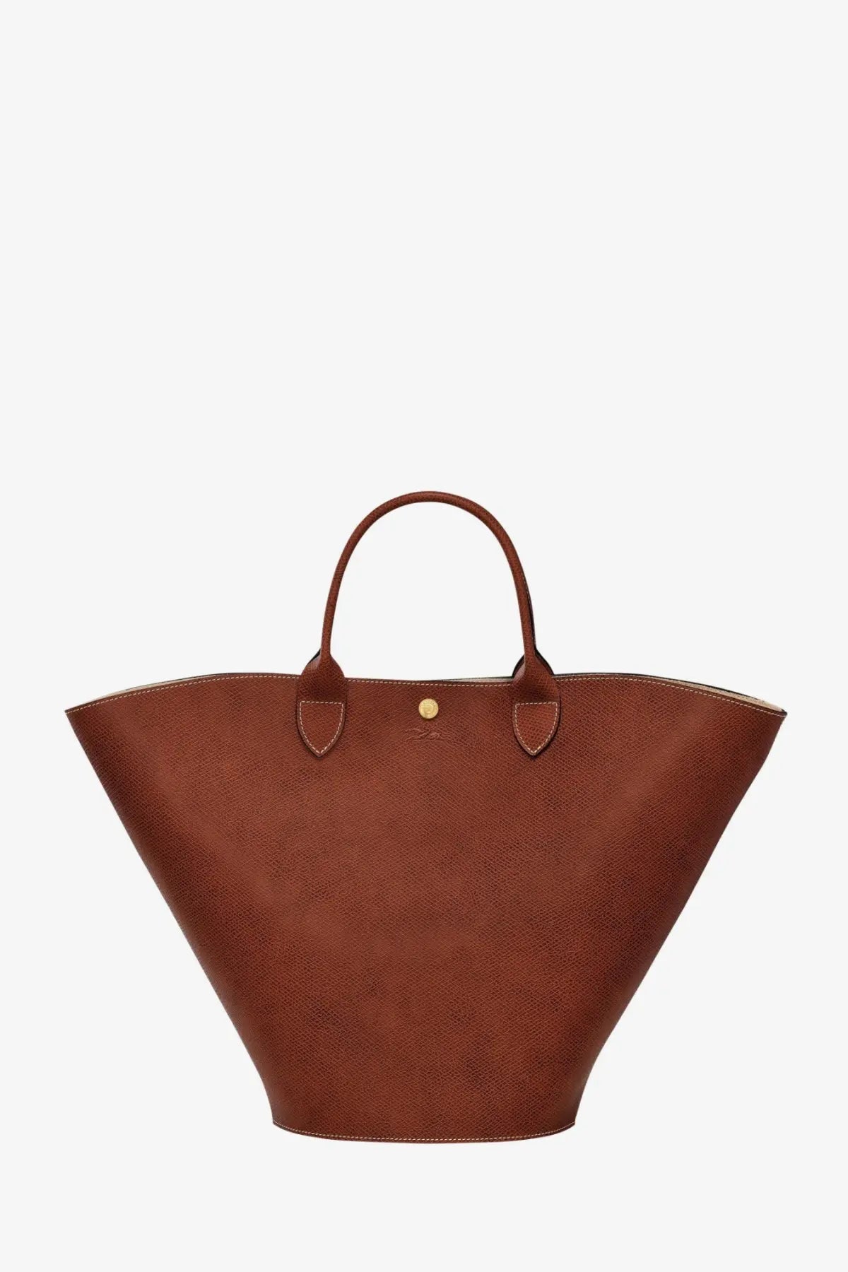Longchamp women’s Epure leather shoulder bag brown with textured surface and rounded top handles