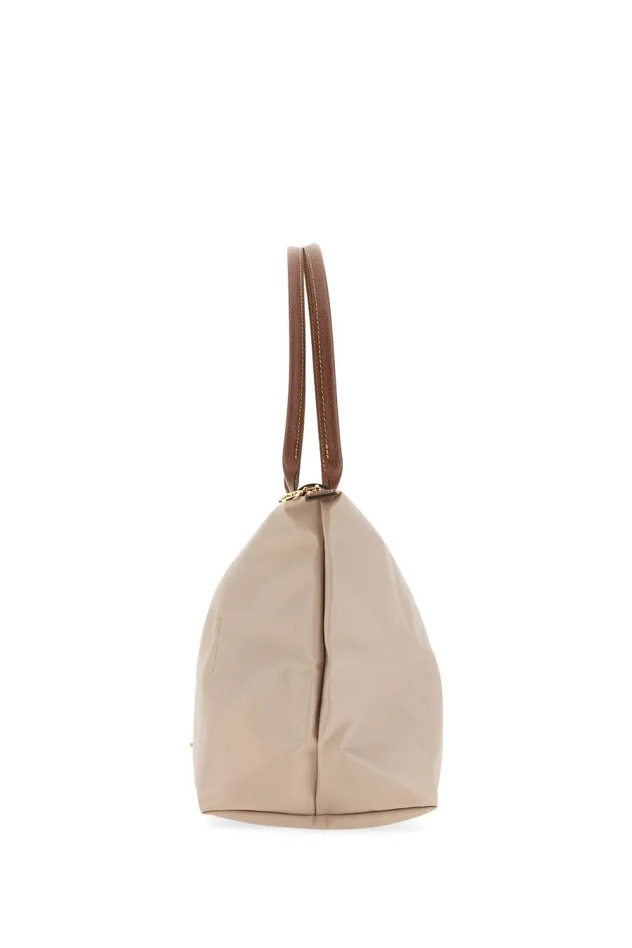 Longchamp LE Pliage large pink tote with beige nylon, brown leather handles