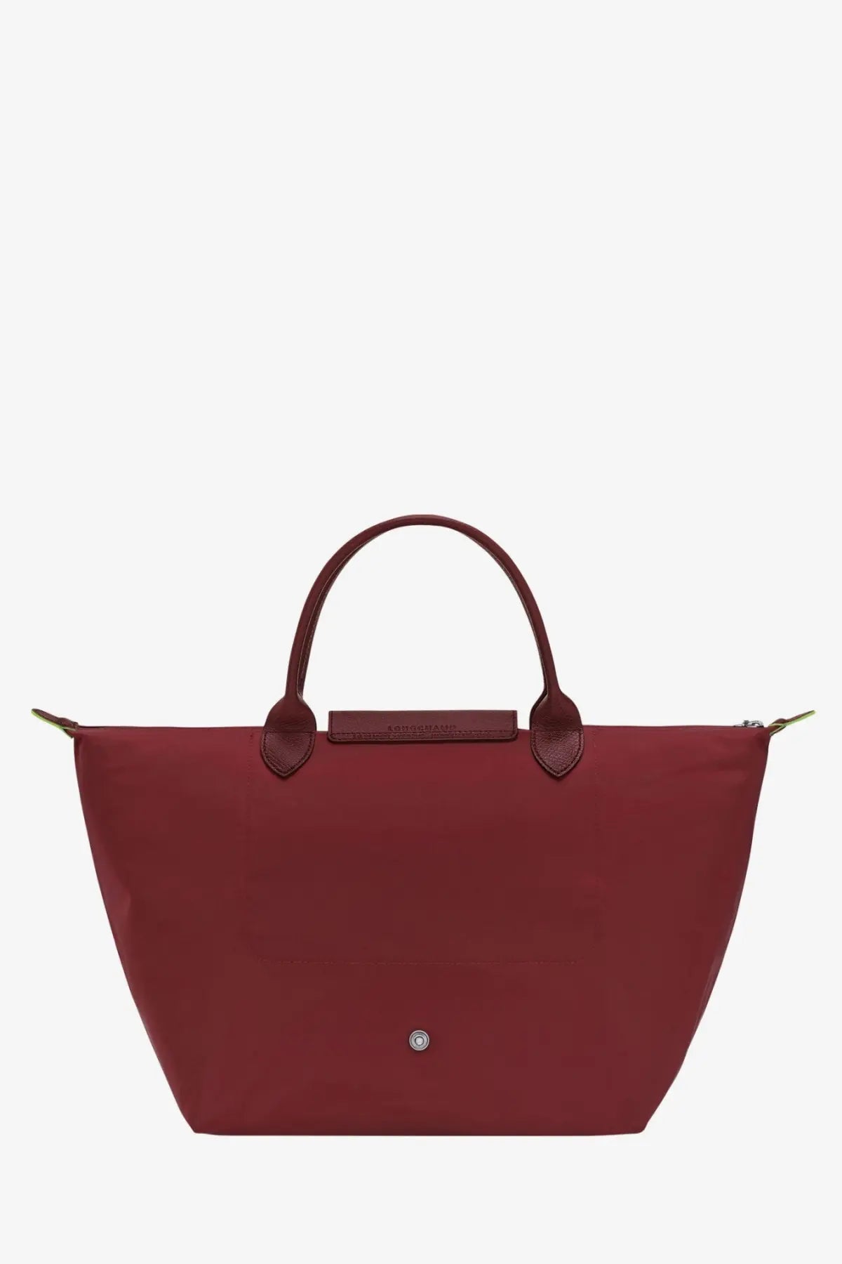 Longchamp women’s le pliage nylon tote bag in burgundy with top handles and metallic logo plaque