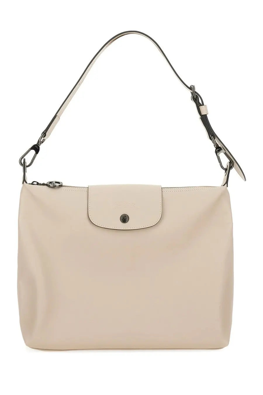 Beige longchamp le pliage handbag with sleek minimalist design and black hardware shown with pink le pliage xtra hobo bag title