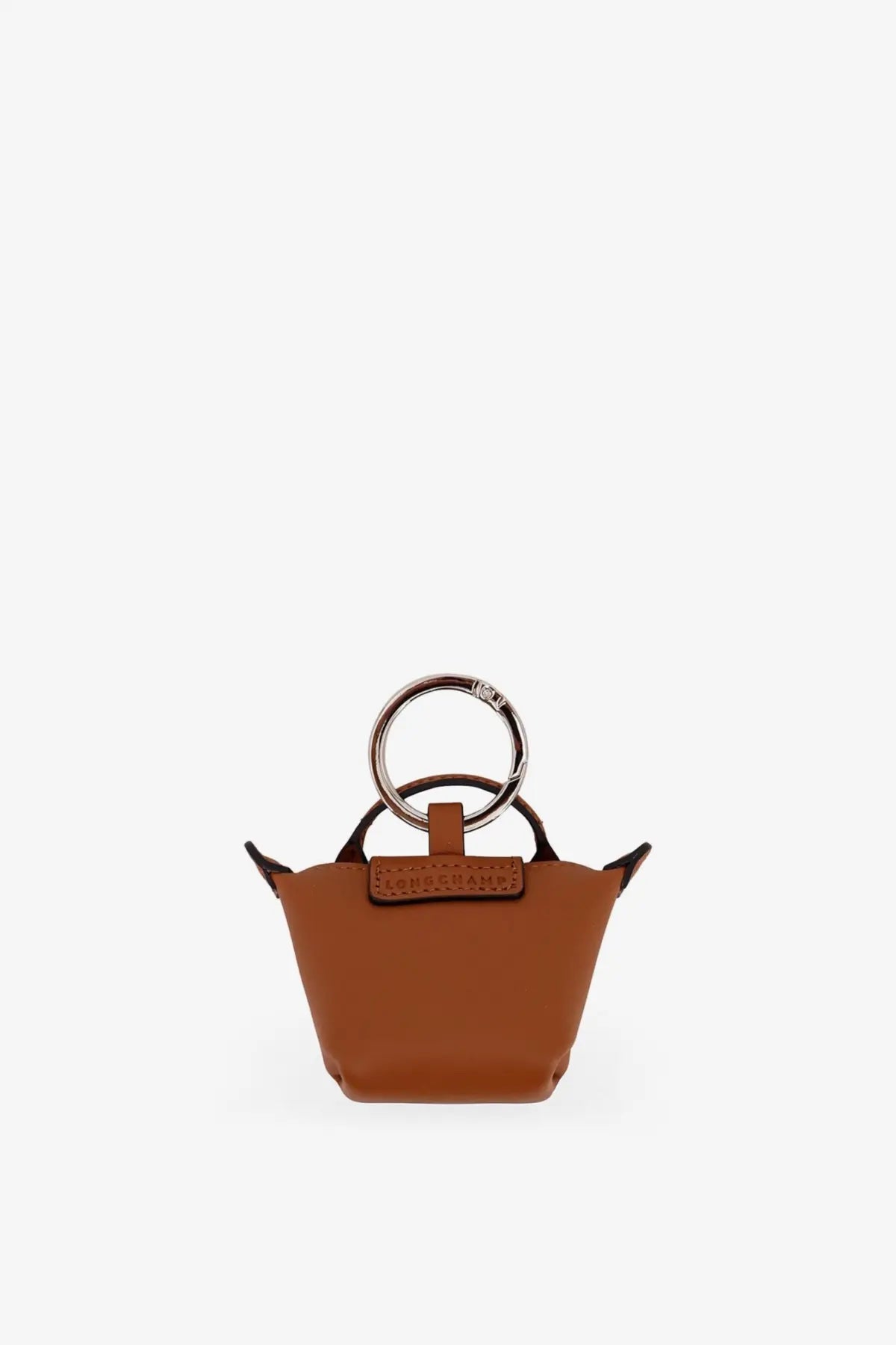 Brown leather longchamp women’s le pliage xtra mini handbag with silver-toned circular ring handle keyring brown