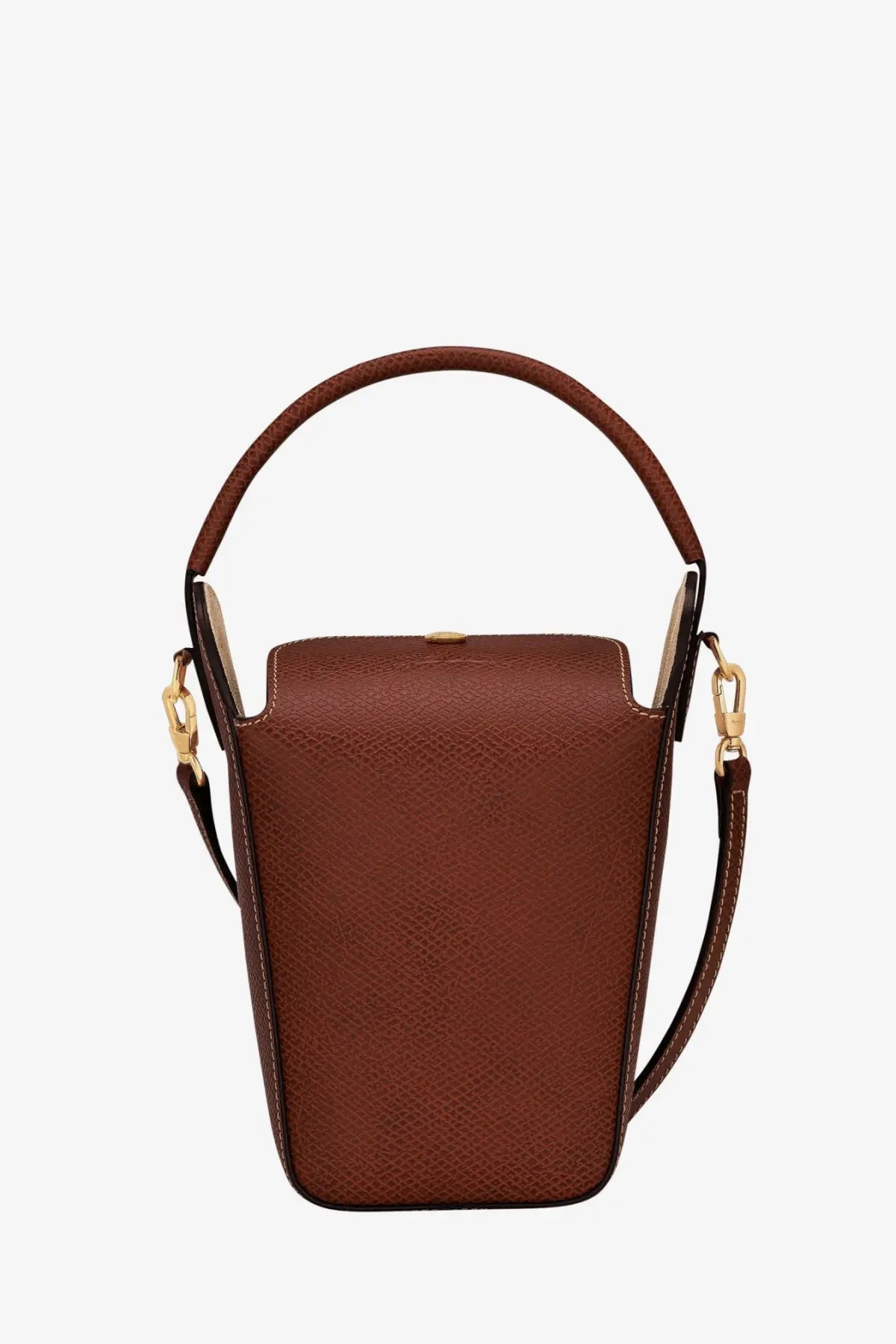 Longchamp women’s popcorn epure leather shoulder bag brown with textured leather bucket design gold-tone hardware and top handle
