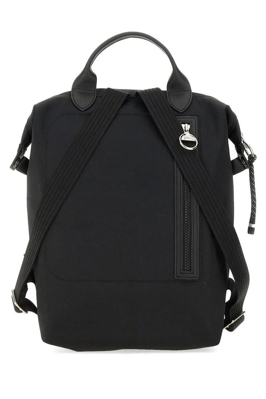 Longchamp women’s zaino le pliage large black backpack with sleek minimalist design and silver-tone metal hardware