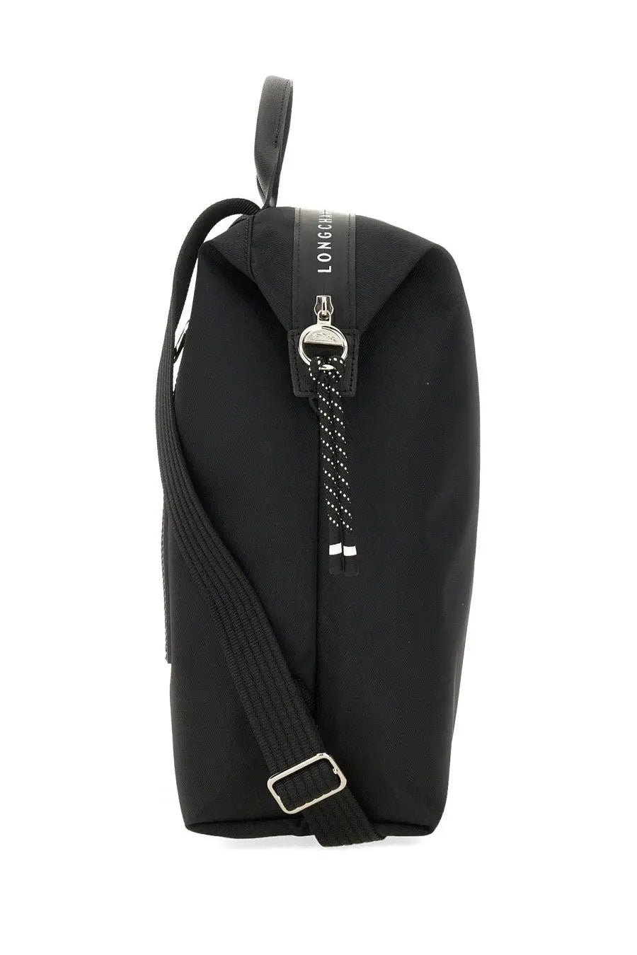 Longchamp women’s zaino le pliage large black backpack with sleek minimalist design textured fabric and silver hardware accents