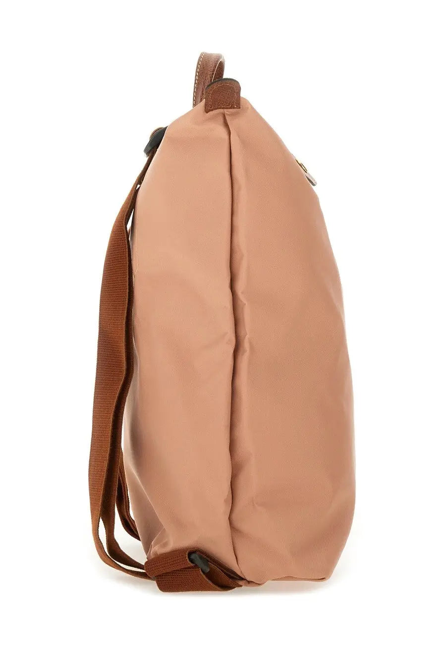 Longchamp women’s zaino le pliage medium blue beige nylon backpack with brown leather accents and adjustable straps