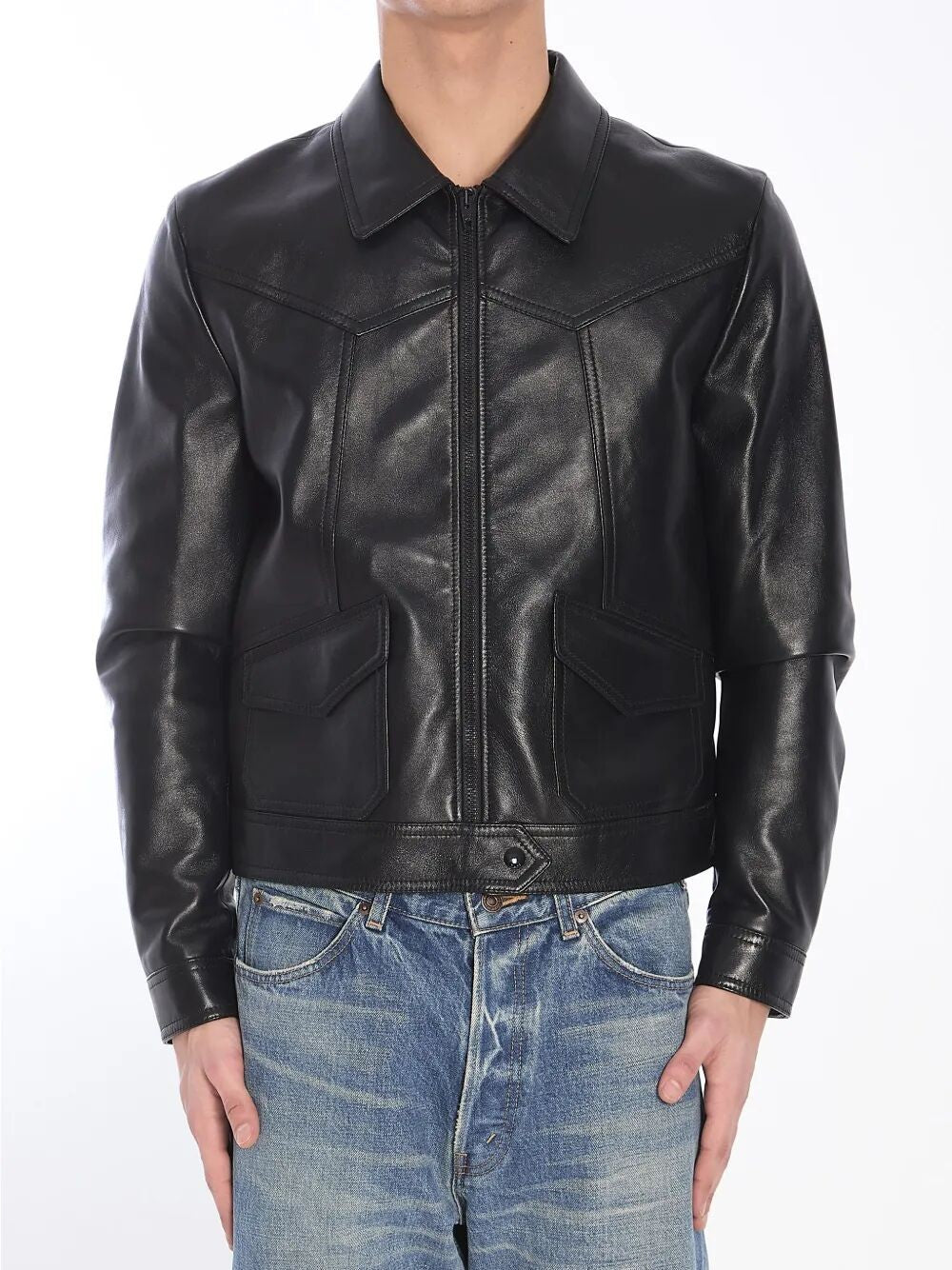 Celine Men's Loose Fit Leather Jacket Black