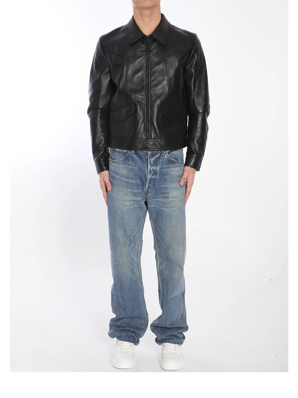 Celine Men's Loose Fit Leather Jacket Black, view 2