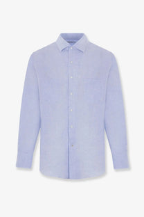 Loro Piana men’s Andrè linen shirt blue light blue long-sleeved button-down with classic collar and subtle texture