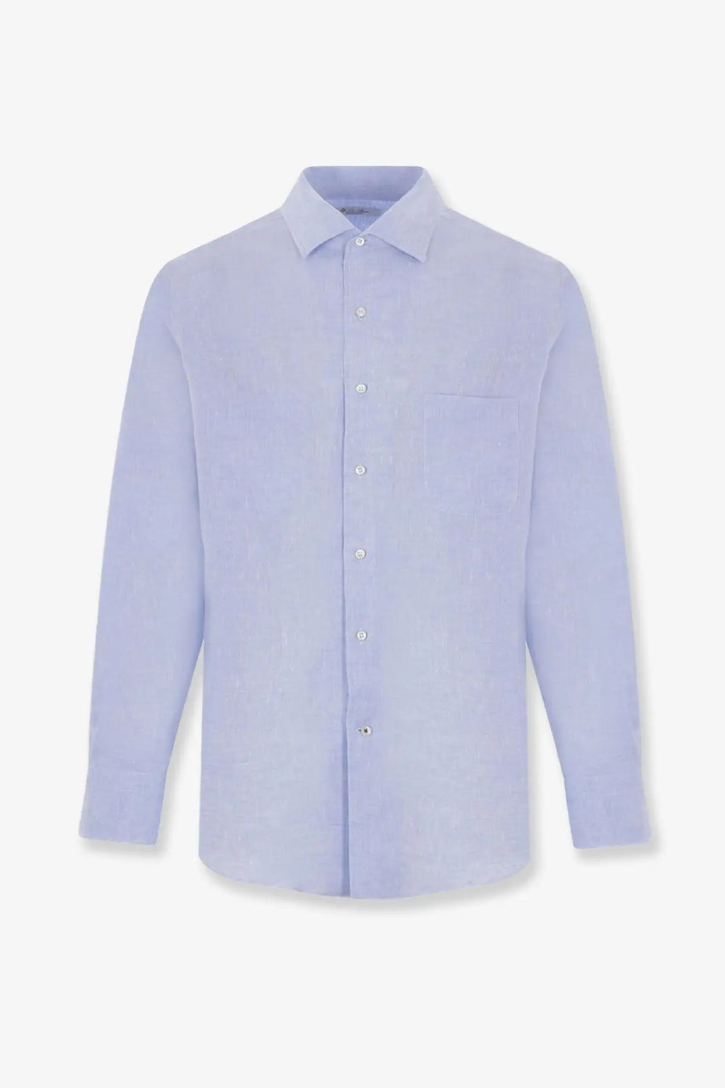Loro Piana men’s Andrè linen shirt blue long-sleeved button-down with classic collar and subtle texture